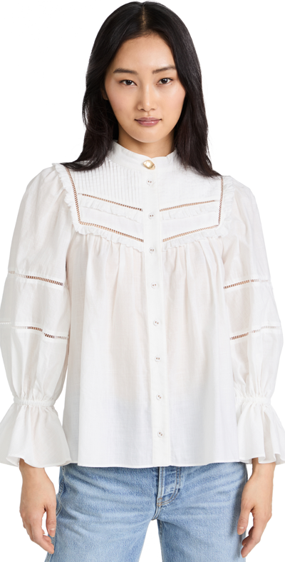 Aje 'recurrence' Frill Detail Button Up Cotton Poplin Blouse In White