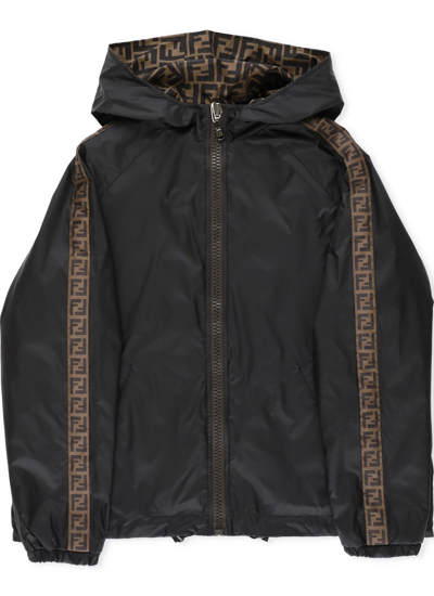 Fendi Kids Reversible Hooded Jacket In Nero