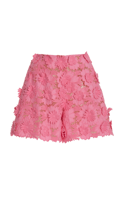 Oscar De La Renta Cotton Floral Guipure Wide Leg Short In Pink