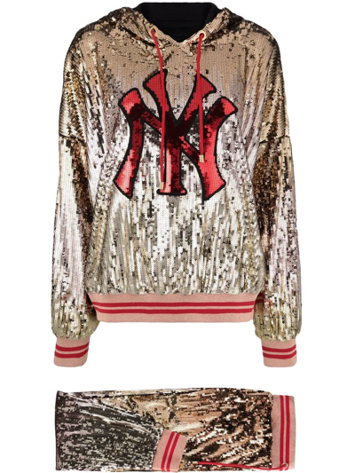 Philipp Plein Ny Sequin-embellished Branded Tracksuit In Gold