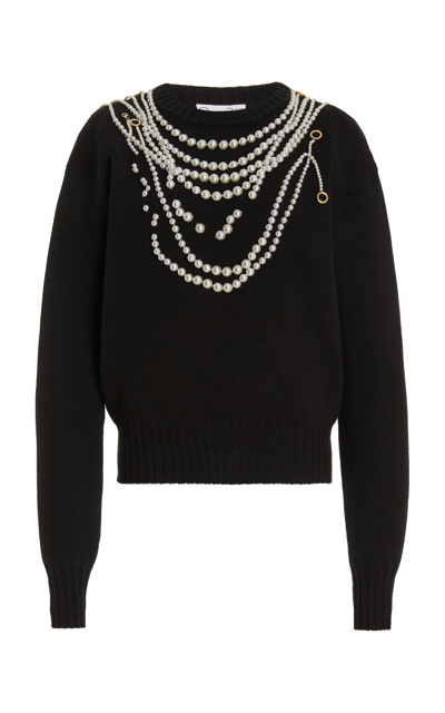 Oscar De La Renta Women's Pearl-embroidered Wool Sweater In Black