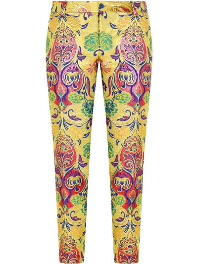 Dolce & Gabbana Patterned Jacquard Tailored Trousers In Yellow