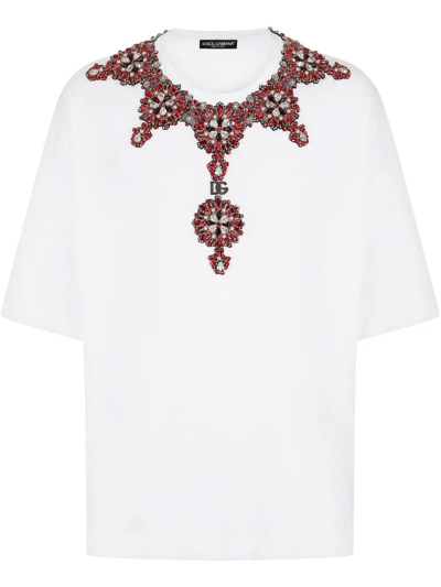 Dolce & Gabbana Rhinestone-embellished Logo-patch T-shirt In White