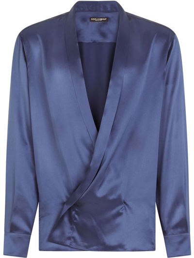 Dolce & Gabbana Open Front Tuxedo-style Shirt In Blue