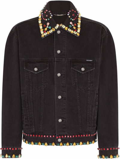Dolce & Gabbana Gemstone-embellished Denim Jacket In Black