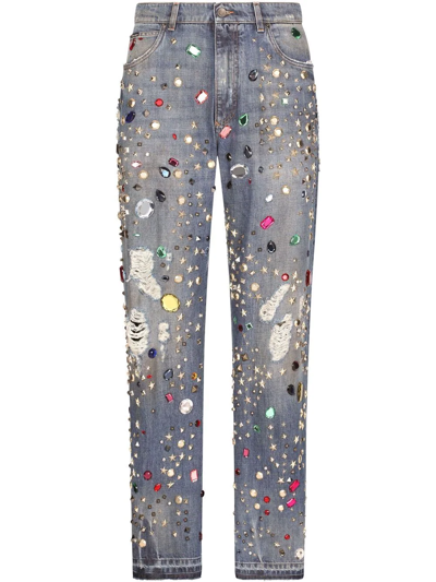 Dolce & Gabbana Stone-embellished Jeans In Blue