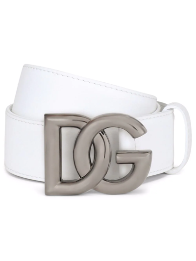 Dolce & Gabbana Buckle Leather Belt In White