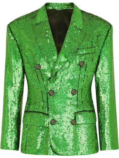 Dolce & Gabbana Sequinned Double-breasted Blazer In Green