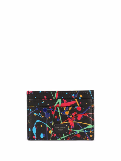 Dolce & Gabbana Abstract-print Leather Cardholder In Black