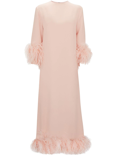16arlington Luna羽毛装饰科技织物平纹针织超长连衣裙 In Pink