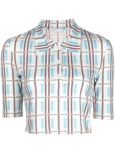 Rosetta Getty Cropped Check-print Shirt In Light Blue