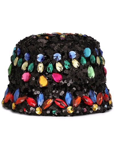 Dolce & Gabbana Sequinned Gemstone-embellished Bucket Hat In Black