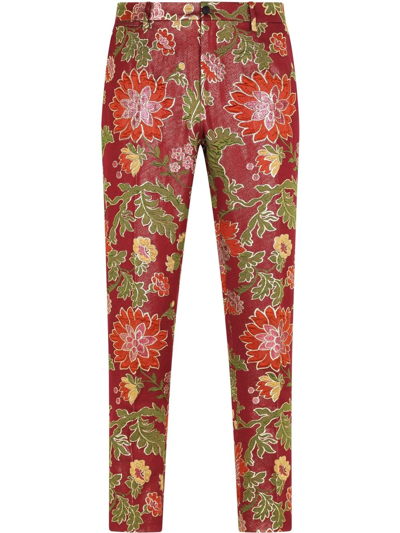 Dolce & Gabbana Patterned Jacquard Tailored Trousers In Red
