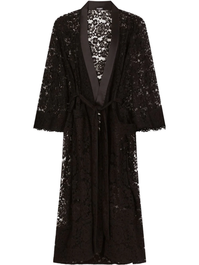 Dolce & Gabbana Long Lace Dressing Gown In Black