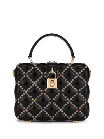 Dolce & Gabbana Dolce Box Rhinestone Top-handle Bag In Black