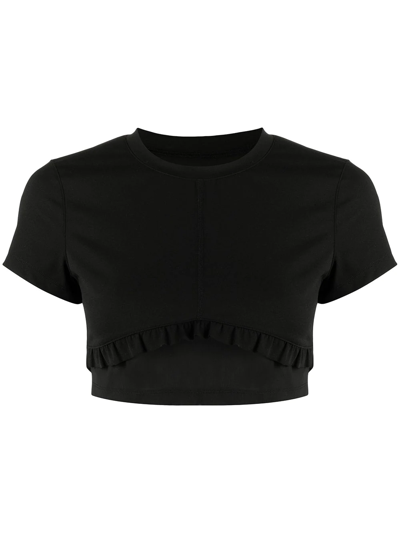 Onefifteen X Beyond The Radar Cropped Ruffle-trim T-shirt In Black