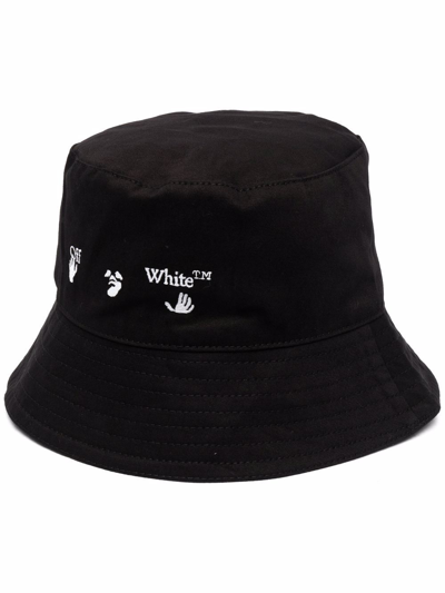 Off-white Logo Print Cotton Canvas Bucket Hat In Black