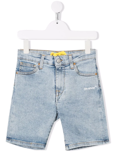 Off-white Kids' Organic Cotton Denim Shorts In Blue