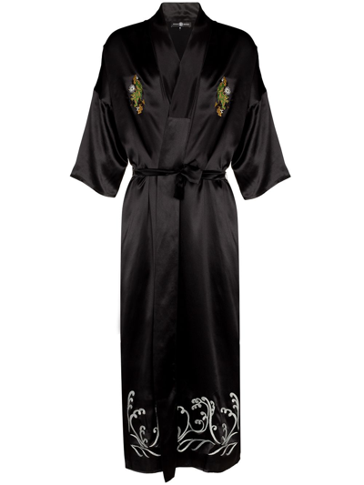 Edward Crutchley Ferret-embroidered Silk Robe In Black