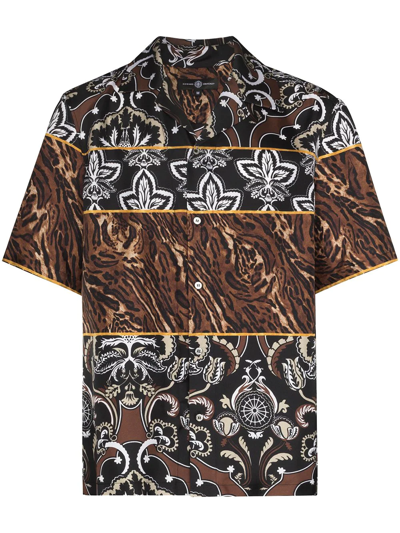 Edward Crutchley Short Sleeve Printed Silk Shirt In Brown