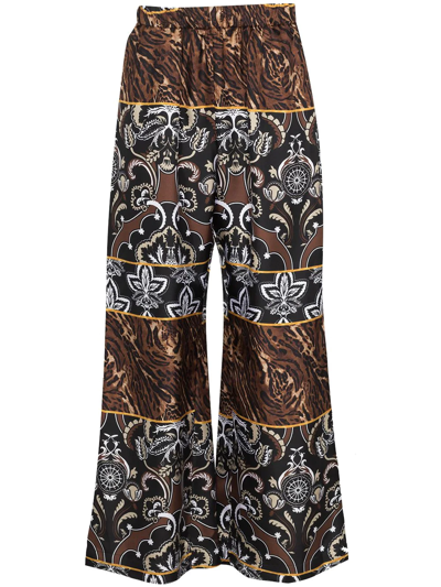 Edward Crutchley Patchwork Wide-leg Silk Trousers In Brown
