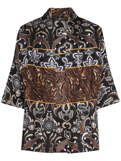 Edward Crutchley Printed Silk Kimono Shirt In Brown
