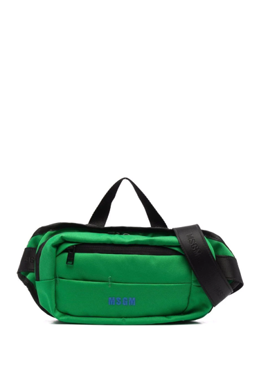 Msgm Embroidered-logo Belt Bag In Green