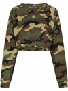 Dolce & Gabbana Camo Crystal Logo Plaque Crop Sweatshirt In Green