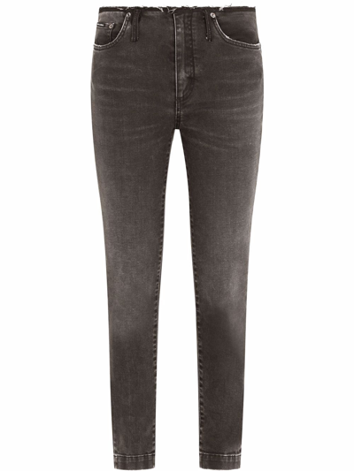 Dolce & Gabbana Logo-plaque Low-rise Skinny Jeans In Gray
