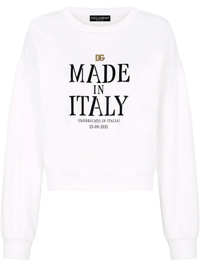 Dolce & Gabbana Logo-plaque Slogan-print Cotton Sweatshirt In White