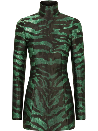 Dolce & Gabbana Tiger-print Jacquard Long-sleeve Dress In Black