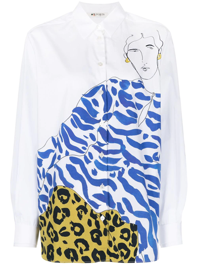 Ports 1961 Graphic-print Long-sleeve Shirt In White