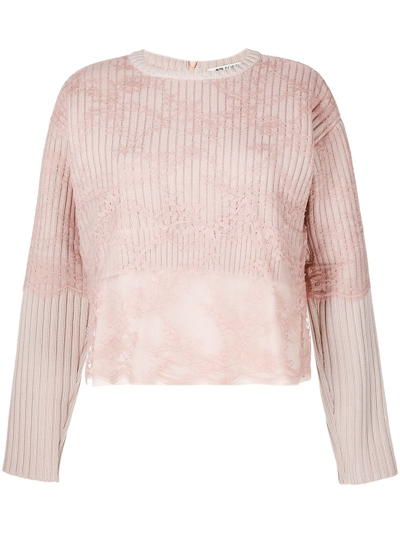 Ports 1961 Ribbed Knit Lace-overlay Jumper In Pink