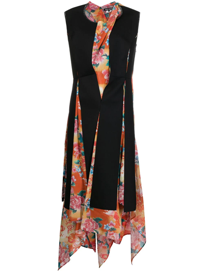 Junya Watanabe Panelled Floral-print Midi Dress In Black