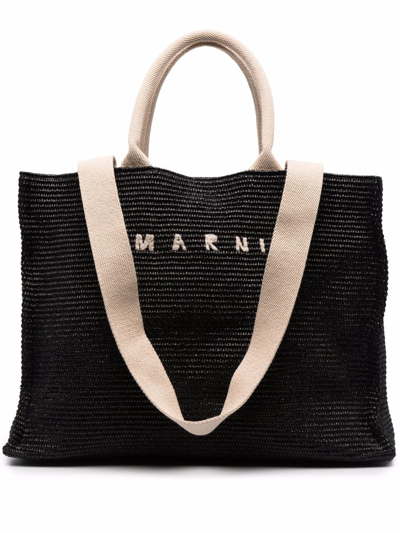 Marni Embroidered-logo Tote Bag In Black