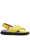 Marni Fussbett Raffia Crisscross Slingback Sandals In Yellow