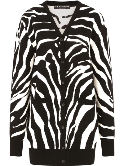 Dolce & Gabbana Oversize Zebra-design Cardigan In Wool And Silk In Multicolour