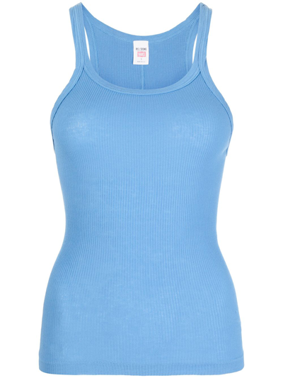 Re/done Fine-ribbed Racerback Tank Top In Blue