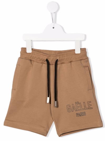 Gaelle Paris Kids' Logo-print Drawstring-waist Track Shorts In Brown