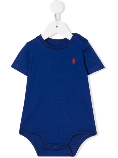 Ralph Lauren Babies' Polo Pony Short-sleeve Bodysuit In Blue