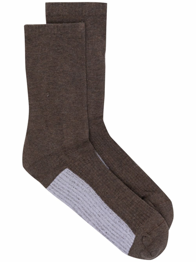 Rick Owens Contrast-stripe Socks In Brown
