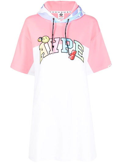 Aape By A Bathing Ape Logo-print Hooded T-shirt Dress In Pink