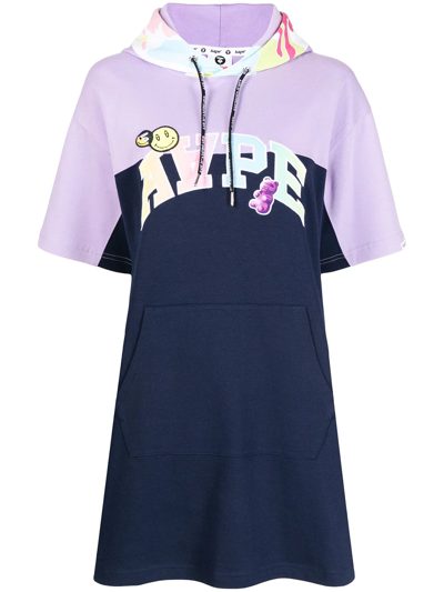 Aape By A Bathing Ape Logo-print Hooded T-shirt Dress In Blue