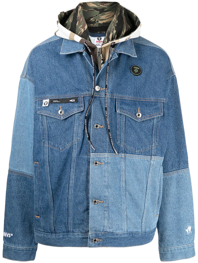 Aape By A Bathing Ape Patchwork Hooded Denim Jacket In Blue