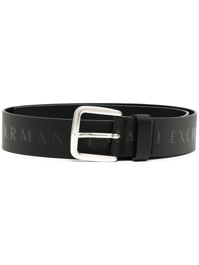 Armani Exchange Logo-print Leather Belt In Blue Logo
