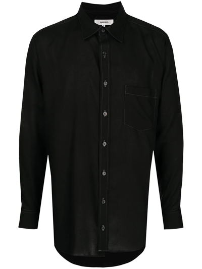 Sulvam 对比缝线长袖衬衫 In Black