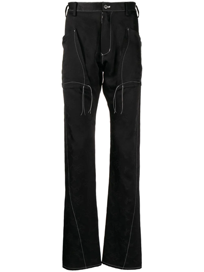Sulvam Contrast-stitch Slim Flare Trousers In Black