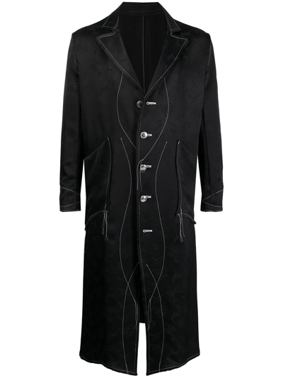 Sulvam Patterned Jacquard Long Coat In Black