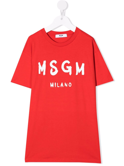 Msgm Teen Logo-print T-shirt Dress In Red
