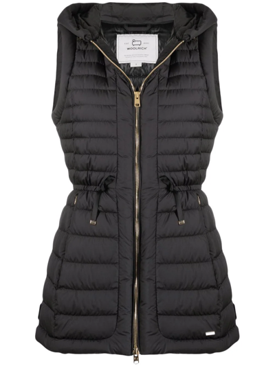 Woolrich Quilted Hooded Gilet In Black